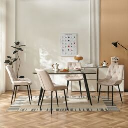 SONARA Modern Set of 4 Velvet Dining Chairs with Ergonomic Upholstered Seat in Beige - thumbnail 5