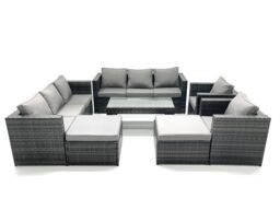 Fimous Rattan Garden Furniture Sofa Set with Coffee table Armchair 2 Big Footstools Dark Grey Mixed - thumbnail 2