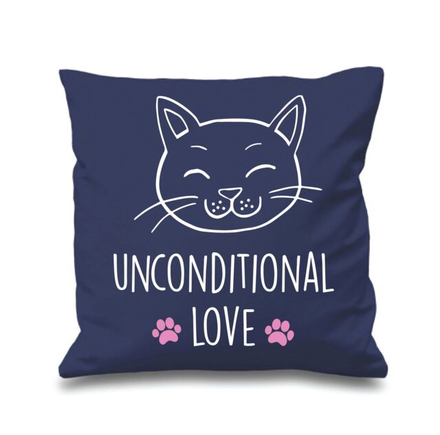 "60 SECOND MAKEOVER Navy Cushion Cover Cat Unconditional Love 16"" x 16"" Mum Friend Gift Decorative - Size: 40 cm x 40 cm"