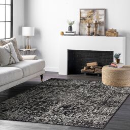 Livabliss Harput-Vintage Grey Blue Orange White Traditional Boho Living Rug in Black - Size: 120 cm x 170 cm - thumbnail 8