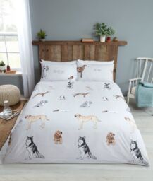 Rapport Home Pawsome Polycotton Duvet Cover Set With Pillowcase in White - Size: King - thumbnail 1