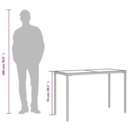 Berkfield Home Garden Table with Glass Top Black 115x54x74 cm Poly Rattan - Size: 115 x 54 x 74 cm - thumbnail 9