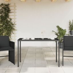 Berkfield Home Garden Table with Glass Top Black 115x54x74 cm Poly Rattan - Size: 115 x 54 x 74 cm - thumbnail 3