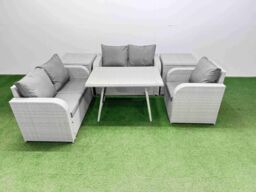 Fimous 5 Seater Outdoor Rattan Garden Furniture Set Sofa Reclining Chair Set in Light Grey - thumbnail 2