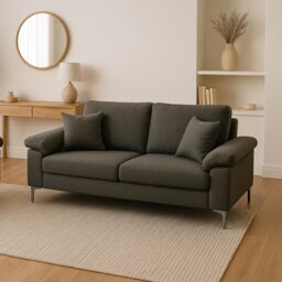 KOSY KOALA Modern Grey Sofa 2 1 Seater Set Fabric with Chrome Feet - Comfortable Couch with Cushion for Living Room, Bedroom or Office - thumbnail 2