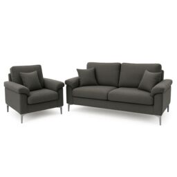 KOSY KOALA Modern Grey Sofa 2 1 Seater Set Fabric with Chrome Feet - Comfortable Couch with Cushion for Living Room, Bedroom or Office - thumbnail 6
