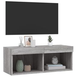Berkfield Home TV Cabinet with LED Lights Grey Sonoma 80x30x30 cm - Size: 80 x 30 x 30 cm - thumbnail 6
