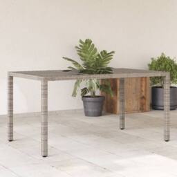 Berkfield Home Garden Table with Glass Top Grey 150x90x75 cm Poly Rattan - Size: 150 x 90 x 75 cm - thumbnail 2