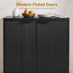 Kelvenix Black Fluted Accent Storage Cabinet with Adjustable Shelf - thumbnail 5