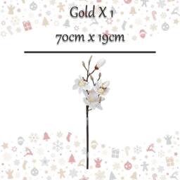 VFM e-Store Christmas Fabric Magnolia Spray Decoration 70cm x 19cm Gold X 1 - Size: 70 cm x 19 cm - thumbnail 2
