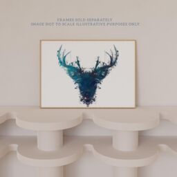 Wee Blue Coo Pack of 3 Ink Splat Thistle Heart Flower Hairy Coo Cow & Stag Celestial Space Scottish Painting Unframed Wall Art Living Room Prints Set - thumbnail 6