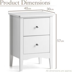 Christow White Bedside Table 2 Drawer Slim Bedroom Nightstand Storage Cabinet Unit - thumbnail 6