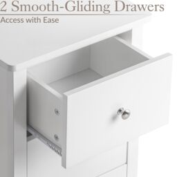 Christow White Bedside Table 2 Drawer Slim Bedroom Nightstand Storage Cabinet Unit - thumbnail 3