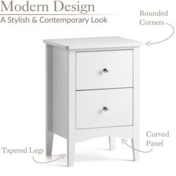 Christow White Bedside Table 2 Drawer Slim Bedroom Nightstand Storage Cabinet Unit - thumbnail 4