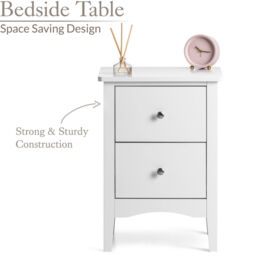 Christow White Bedside Table 2 Drawer Slim Bedroom Nightstand Storage Cabinet Unit - thumbnail 2