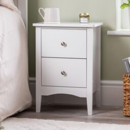 Christow White Bedside Table 2 Drawer Slim Bedroom Nightstand Storage Cabinet Unit - thumbnail 1