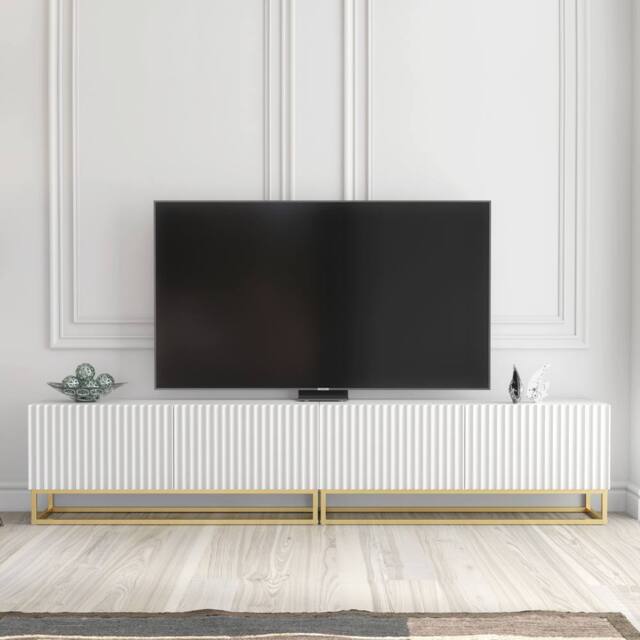 Creative Furniture Ripple Duo TV Unit 200cm - Modern Fluted Design with Push to Open Doors in White - image 1