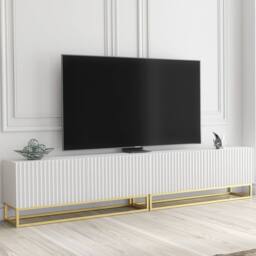 Creative Furniture Ripple Duo TV Unit 200cm - Modern Fluted Design with Push to Open Doors in White - thumbnail 3