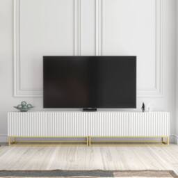 Creative Furniture Ripple Duo TV Unit 200cm - Modern Fluted Design with Push to Open Doors in White