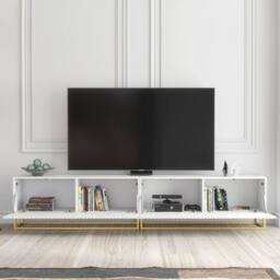 Creative Furniture Ripple Duo TV Unit 200cm - Modern Fluted Design with Push to Open Doors in White - thumbnail 2