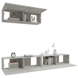 Berkfield Home 3 Piece TV Cabinet Set Concrete Grey Engineered Wood - thumbnail 4