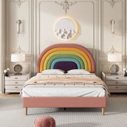 Matteo Luxurious Upholstered Bed 135*190 with Adjustable Velvet Headboard in Pink - Size: Double - thumbnail 3