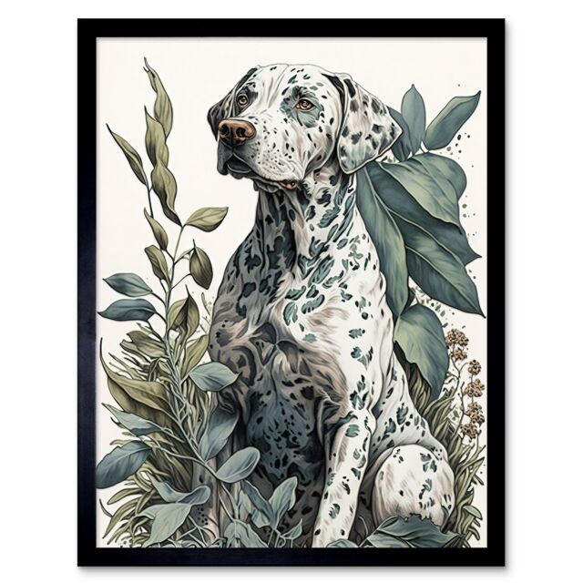 "Artery8 Wall Art Print Dalmatian Dog in Field Plants Modern Watercolour Art Framed in Black - Size: W12"" x H16""" - image 1
