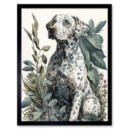 "Artery8 Wall Art Print Dalmatian Dog in Field Plants Modern Watercolour Art Framed in Black - Size: W12"" x H16""" - thumbnail 1