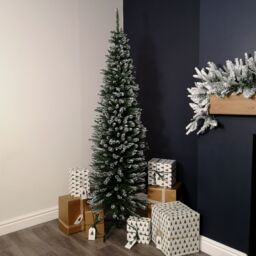 Samuel Alexander 6.5ft (2m) Pencil Style Slim Snow Tipped Artificial Christmas Tree in Green - thumbnail 5