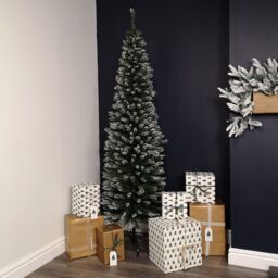 Samuel Alexander 6.5ft (2m) Pencil Style Slim Snow Tipped Artificial Christmas Tree in Green - thumbnail 1