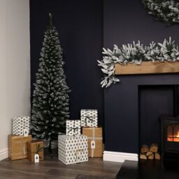 Samuel Alexander 6.5ft (2m) Pencil Style Slim Snow Tipped Artificial Christmas Tree in Green - thumbnail 2