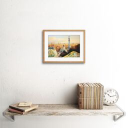 "Artery8 Wall Art Print Park Guell Painting Barcelona Art Framed 9x7 inch in Beige - Size: W7"" x H9""" - thumbnail 2