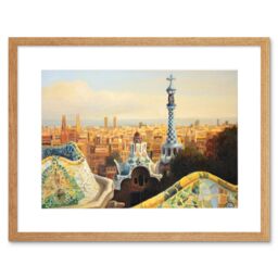 "Artery8 Wall Art Print Park Guell Painting Barcelona Art Framed 9x7 inch in Beige - Size: W7"" x H9""" - thumbnail 1