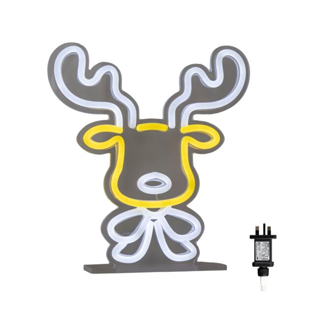 Samuel Alexander 25cm Light up Christmas Reindeer Face Table Top Neon Sign - image 1