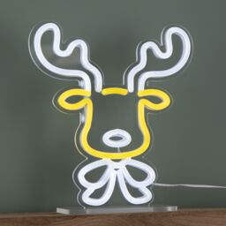 Samuel Alexander 25cm Light up Christmas Reindeer Face Table Top Neon Sign - thumbnail 6