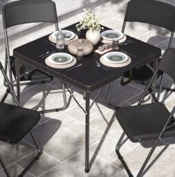 EONLION 80cm Black Rattan Design Square Folding Table Portable Carry Handle Garden Patio - thumbnail 4