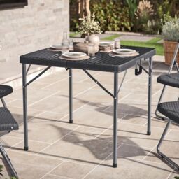 EONLION 80cm Black Rattan Design Square Folding Table Portable Carry Handle Garden Patio - thumbnail 1