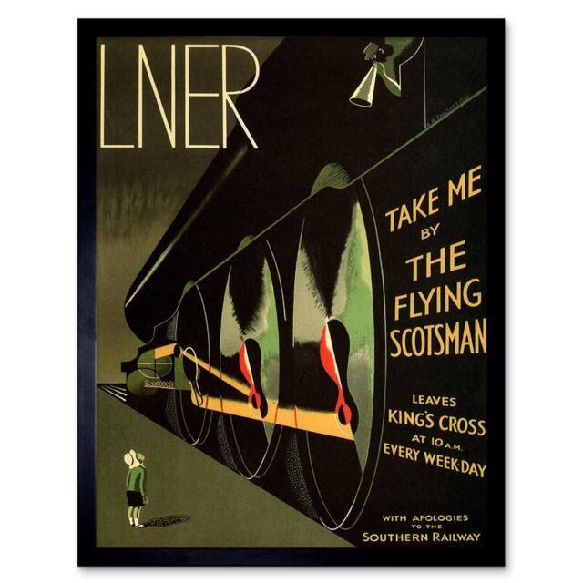 "Wee Blue Coo Travel Lner Railway Flying Scotsman UK Locomotive Framed Art Print in Green - Size: W12"" x H16""" - image 1