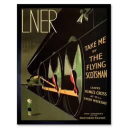 "Wee Blue Coo Travel Lner Railway Flying Scotsman UK Locomotive Framed Art Print in Green - Size: W12"" x H16""" - thumbnail 1
