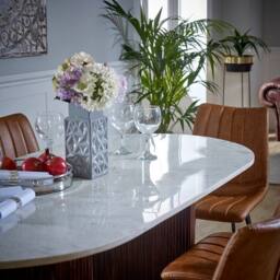 Indian Hub Opal Dining Table with Marble Top & Mango Wood Base - L85xW170xH76cm in Brown - thumbnail 7
