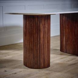 Indian Hub Opal Dining Table with Marble Top & Mango Wood Base - L85xW170xH76cm in Brown - thumbnail 8