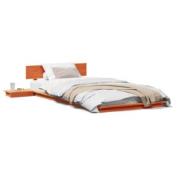Berkfield Home Floor Bed Frame with Bedside Tables Wax Brown 90x200cm Solid Wood - Size: 90x200 cm - thumbnail 4