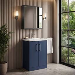 Balterley Winshill Contemporary 2 Door Vanity Basin Unit, Dark Blue, 500mm in Blue - thumbnail 3