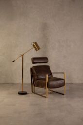 Orsina Sleek Gold Floor Lamp with Black Detail, Small Base Standing Light for Desk or Home Office - thumbnail 2