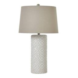 Lemon Pavilion Furniture and Decor Beaded Lamp with Linen Shade - Ceramic - L40 x W40 x H71 cm - White
