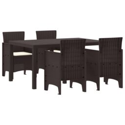 Berkfield Home 5 Piece Garden Dining Set with Cushions Brown Poly Rattan - thumbnail 2