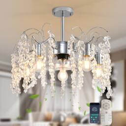 NIVOR 7 Blade Crystal Chandelier Ceiling Fan with Light & Remote/APP 5 E27 in Metallic Silver - thumbnail 1