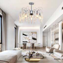 NIVOR 7 Blade Crystal Chandelier Ceiling Fan with Light & Remote/APP 5 E27 in Metallic Silver - thumbnail 9