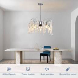 NIVOR 7 Blade Crystal Chandelier Ceiling Fan with Light & Remote/APP 5 E27 in Metallic Silver - thumbnail 4
