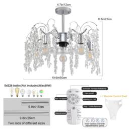 NIVOR 7 Blade Crystal Chandelier Ceiling Fan with Light & Remote/APP 5 E27 in Metallic Silver - thumbnail 2